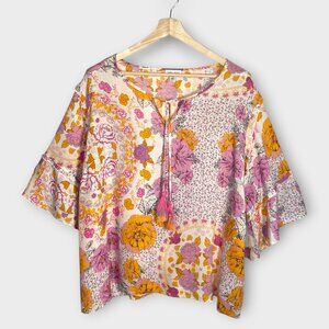 Tribal Jeans Popover Top XXL Frill Sleeve Boho Pink NEW